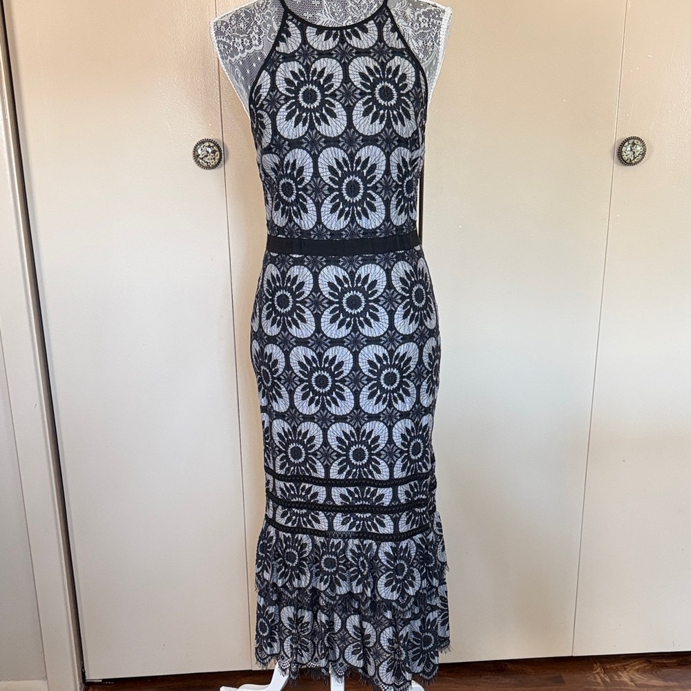 Banana Republic Black and White Floral Midi Dress